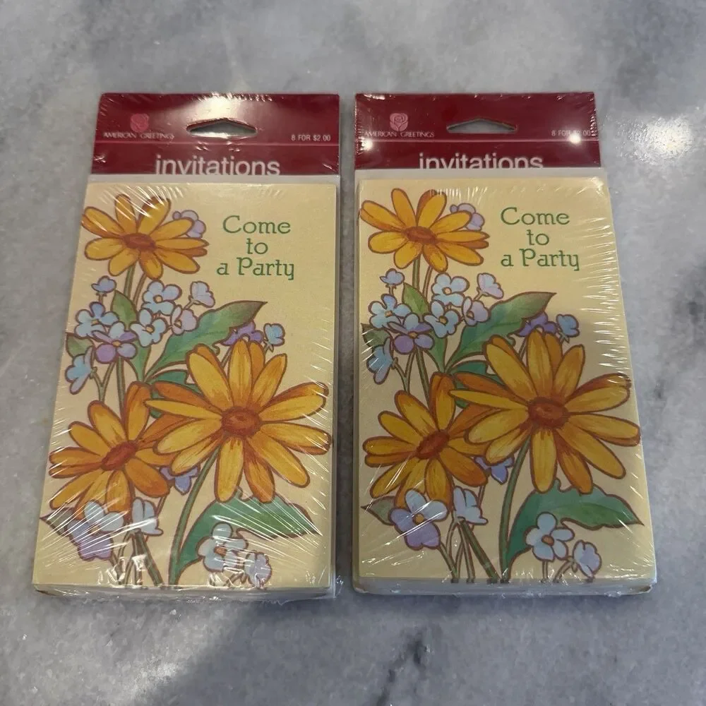 2 Packs (16) Vintage Party Invitations Yellow Flowers Daisies Retro Made USA New